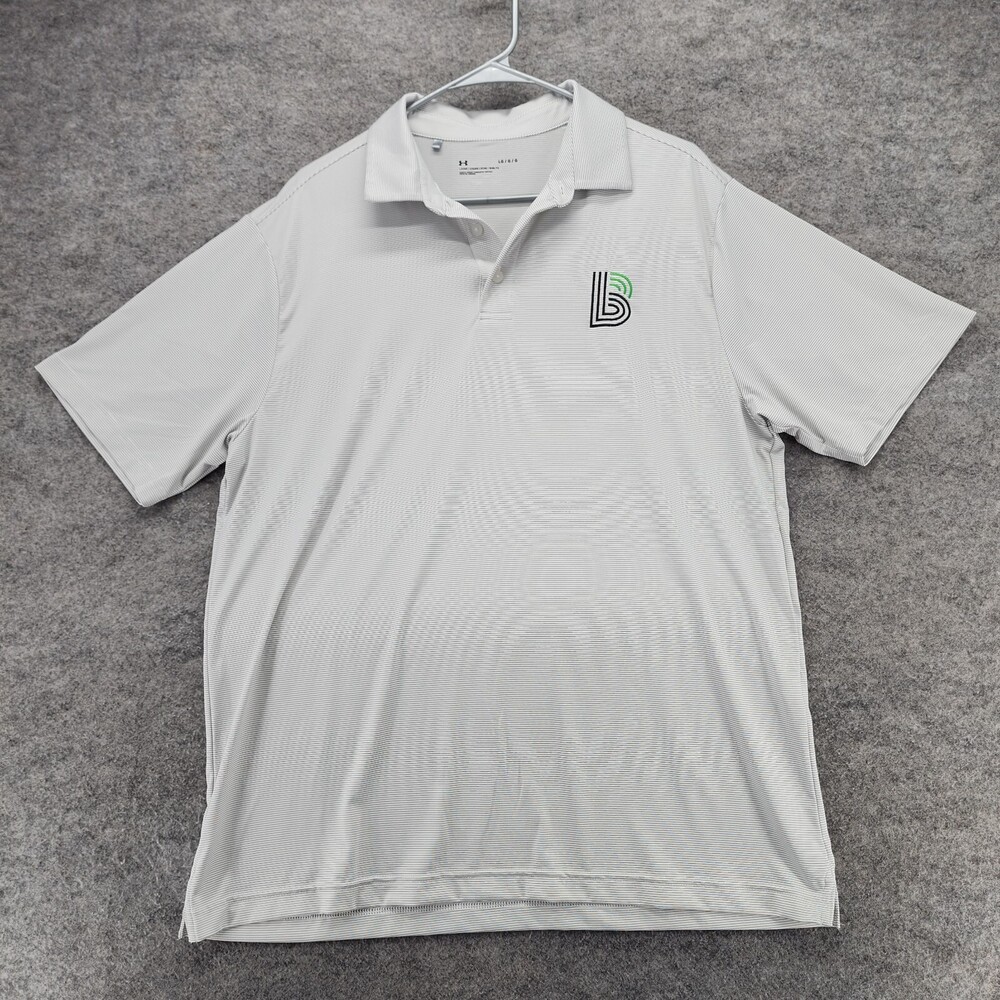 Under Armour Polo Shirt Mens Large Loose Golf Gray White Striped Performance